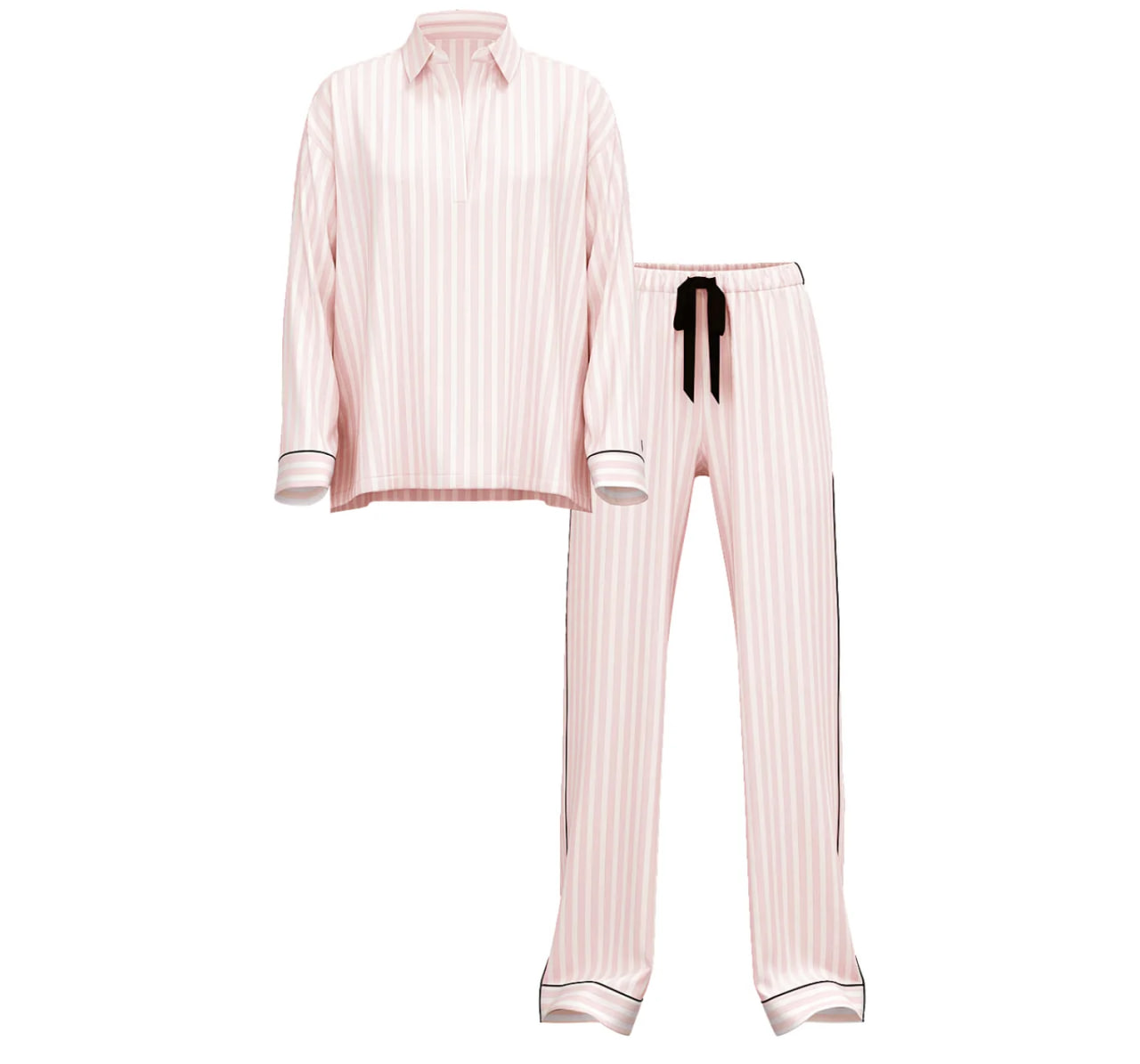 ПІЖАМА фланелева FLANNEL POPOVER LONG PAJAMA SET PRETTY BLOSSOM біло-рожева смужка розмір S regular