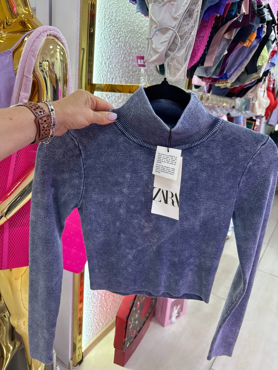 Укорочений гольф Zara - Acid Wash Ribbed Knit Crop Top