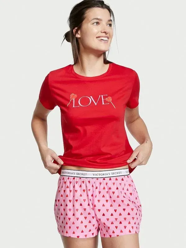 ПІЖАМА TEE-JAMA COTTON SHORT PJ SET ❤️LOVE❤️ шорти серце S
