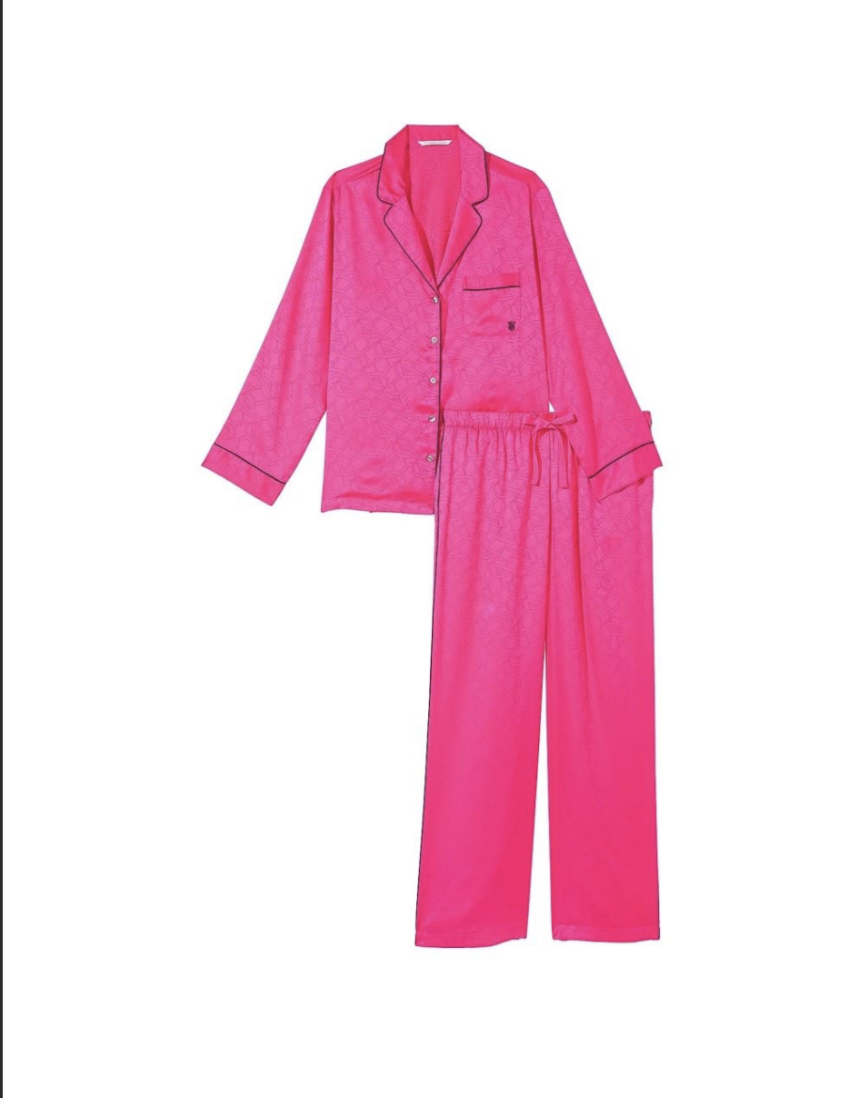 Піжама сатин Фуксія з принтом Victoria’s Secret - Satin Long Pajama Set Size Xs Regular