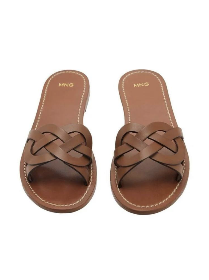 Шкіряні коричневі шльопанці Mango з плетеним ремінцем Size 37