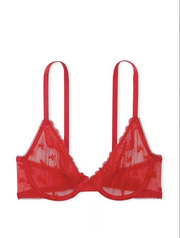 Бюстгальтер червоний з бантиками Victoria's Secret Tease Unlined Demi Bra 32B