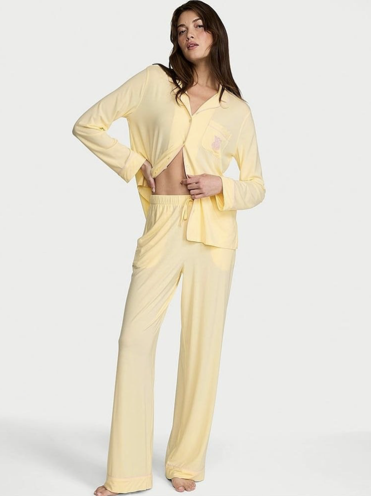 Піжама жовта модал Victoria’s Secret Sunny Honey Yellow Modal Long Pajamas Set Size XL