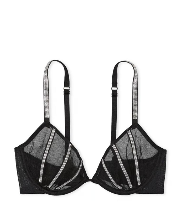 Бюстгальтер чорний зі стразами Sheer Shine Low-Cut Demi Bra Black Size 34B