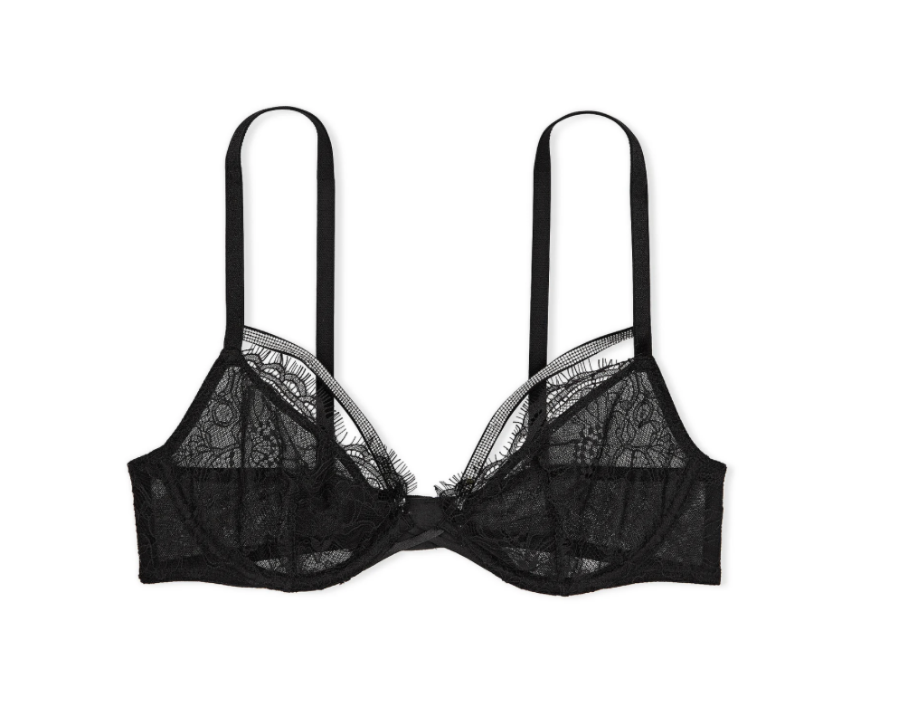 Бюстгальтер чорний со стразами Victoria's Secret - Shine Strappy Demi Bra Size 34C