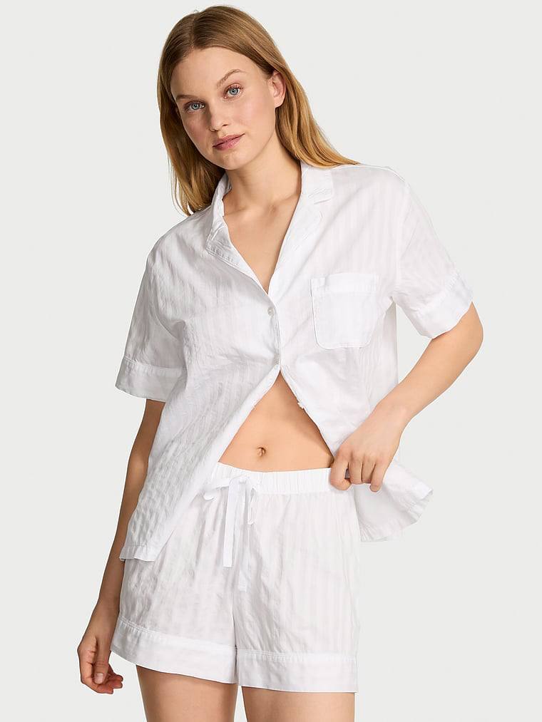 Піжама біла бавовняна з шортами Victoria's Secret Cotton Short Pajama Set Size S