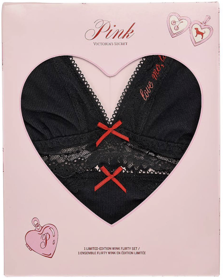 Комплект білизни чорний Victoria’s Secret PINK Flirty Wink Set (Black) Size S