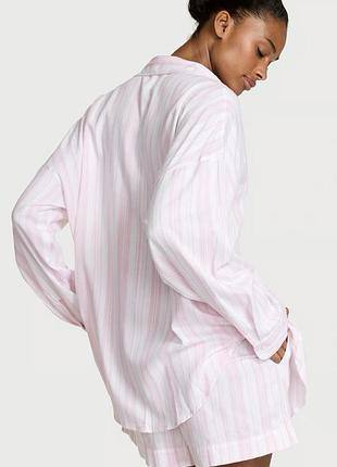 Піжама рожева в полоску фланель Victoria's Secret Flanel Short Pajama Set Size M