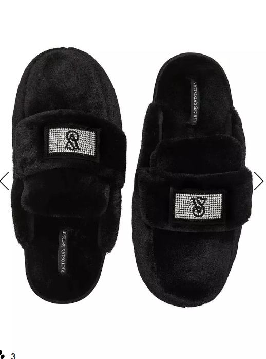 Кімнатні домашні тапочки чорні зі стразами Victoria's Secret Bling Strap Slipper Black Bling Size L
