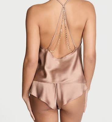 Комплект майка шорти Victoria's Secret Very Sexy Starstruck Satin Chain Cami/Flutter Short Set бежевий М