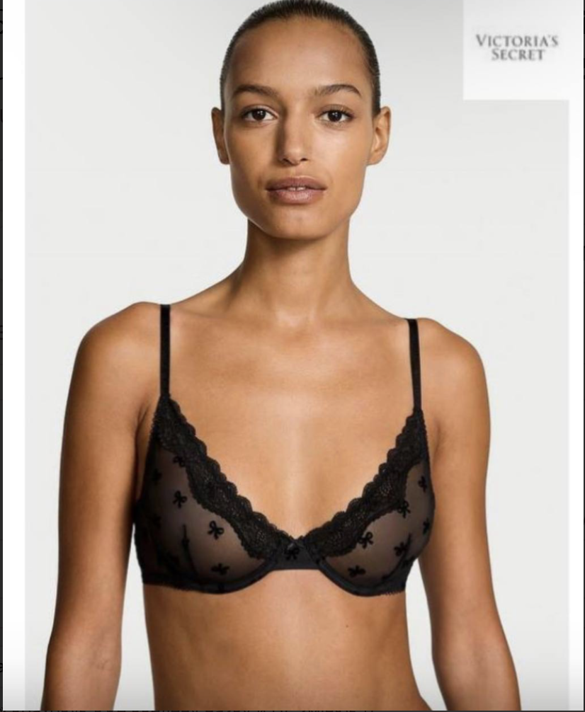 Бюстгальтер чорний з бантиками Victoria’s Secret Tease Unlined Bow Embroidery Demi Bra Size 34DD