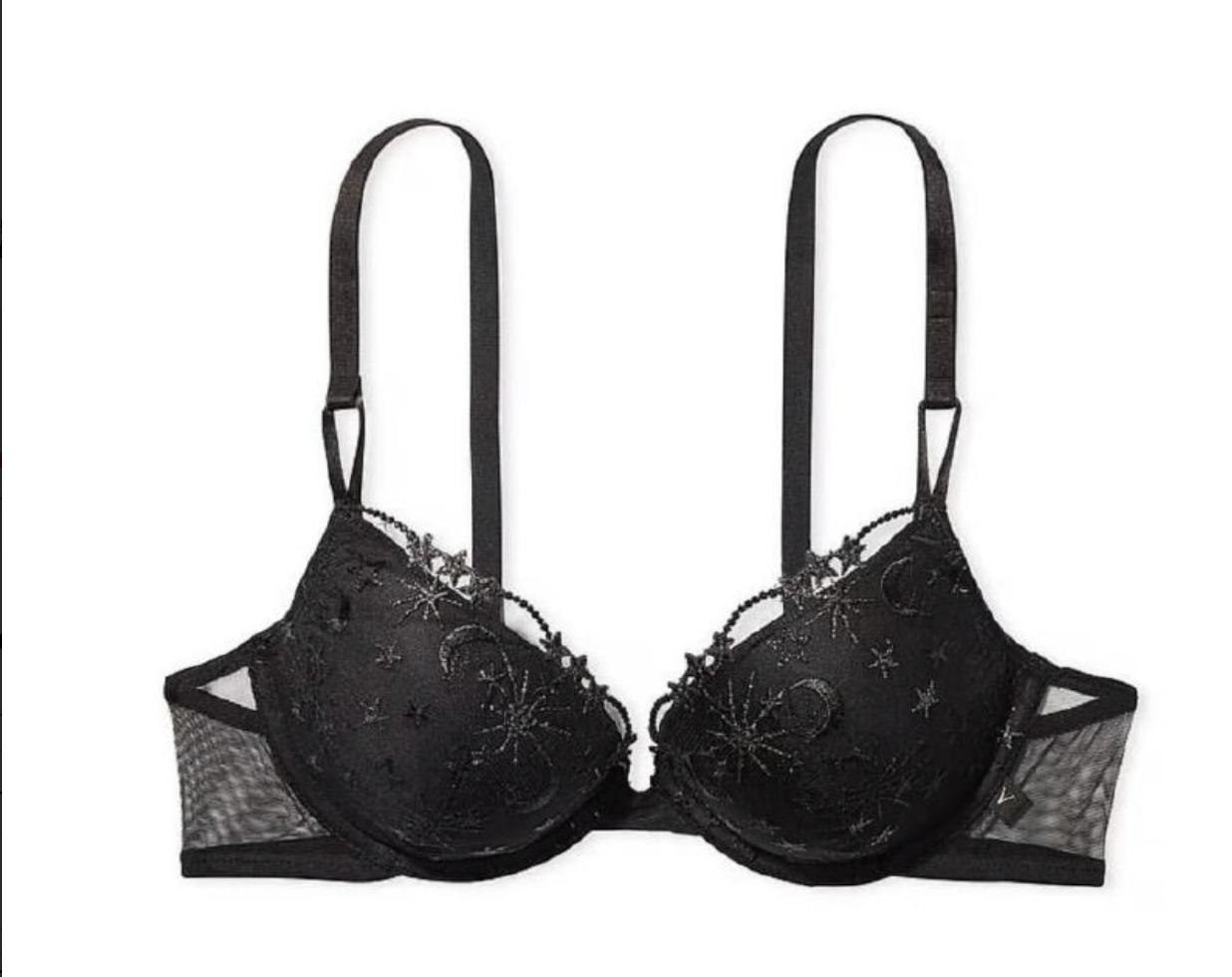 Бюстгальтер чорний з зірками і місцем Victoria' Secret Sexy Tee Embroidery Push-Up Black Size 38D