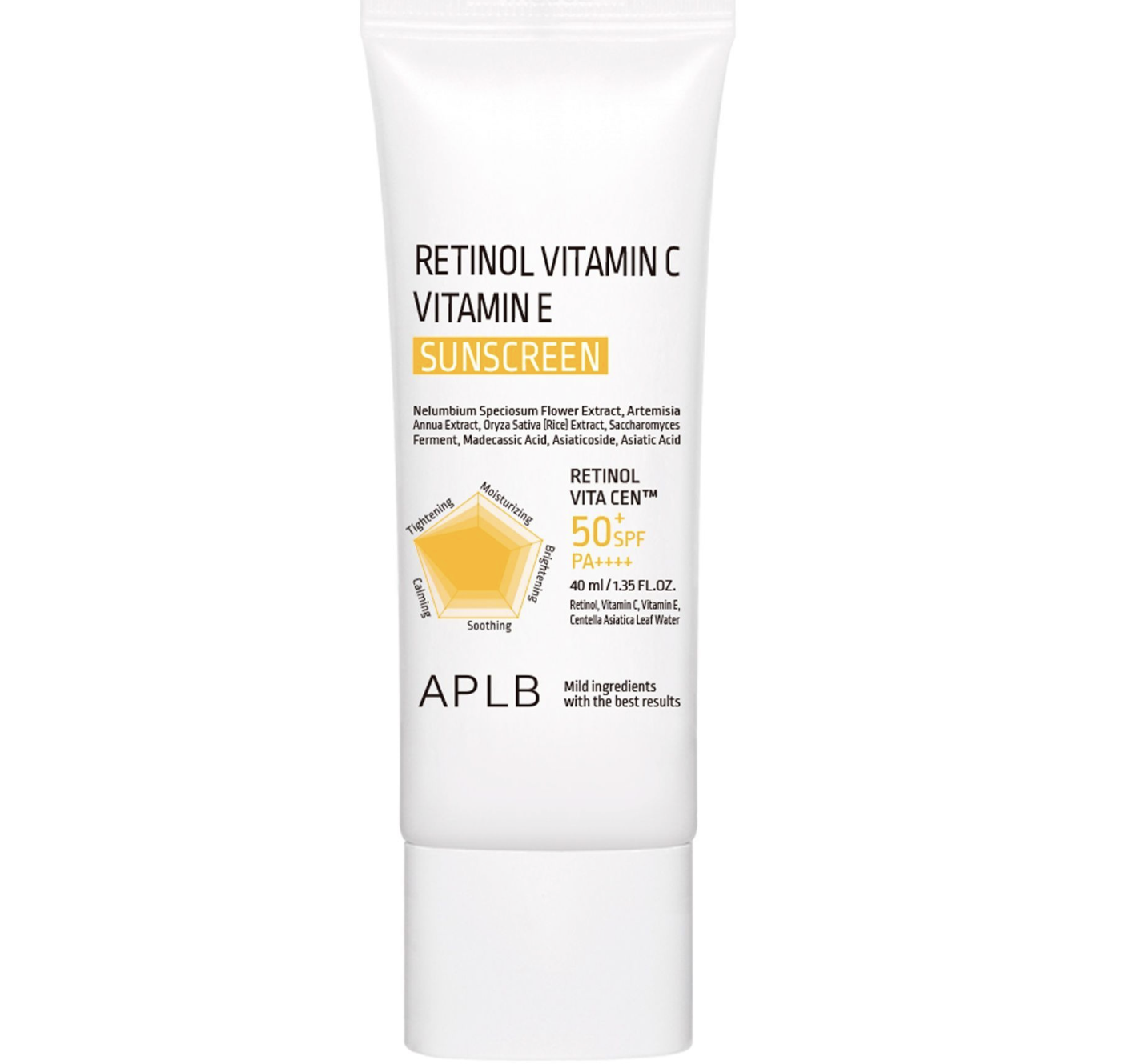 Сонцезахисний крем для обличчя з ретинолом, вітамінами C та E APLB Retinol Vitamin C Vitamin E Sunscreen SPF50+ PA++++ 40ml