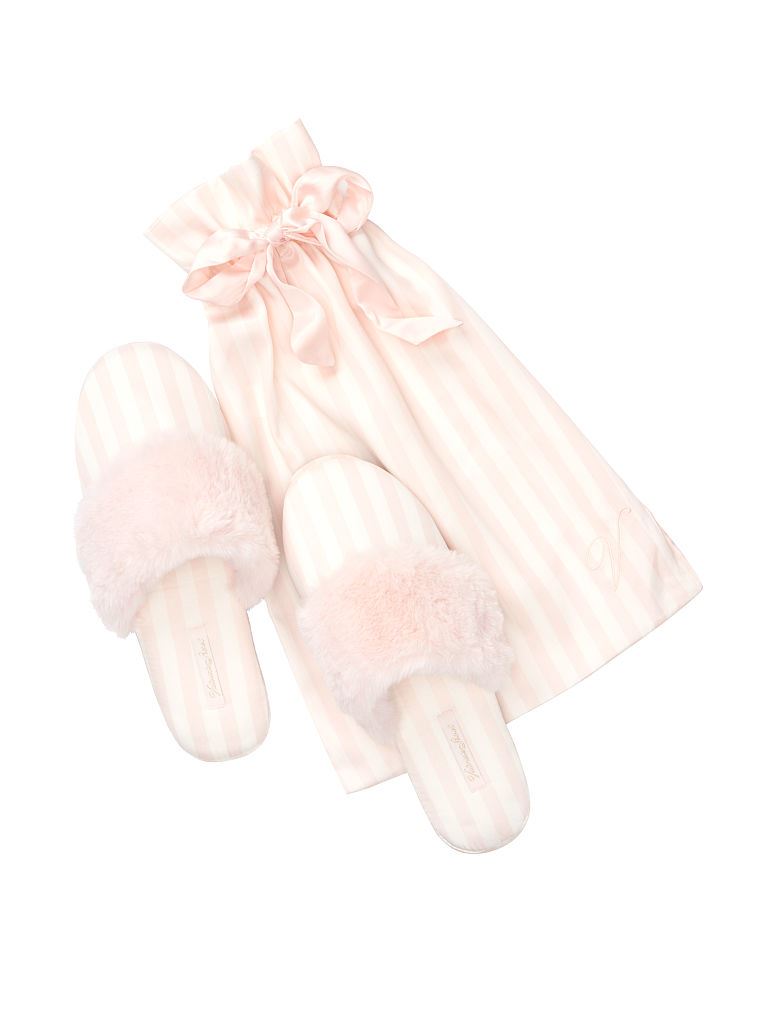 Кімнатні домашні капці Victoria's Secret Signature Satin Slipper White/Pink