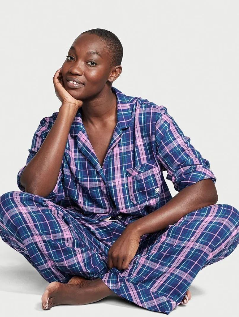 ПІЖАМА фланелева VICTORIA'S SECRET FLANNEL Lilac Plaid, ЛІЛОВА КЛІТИНКА Xs