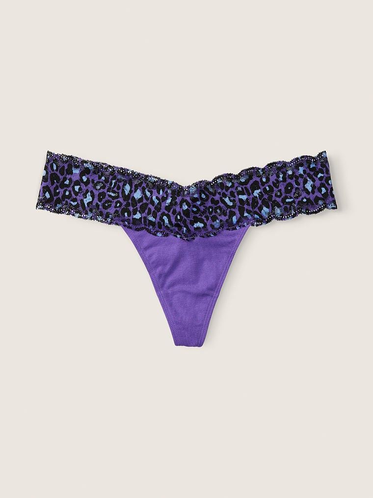 Трусики стрінги Stretch Cotton Cotton Lace Waist Thong Panty