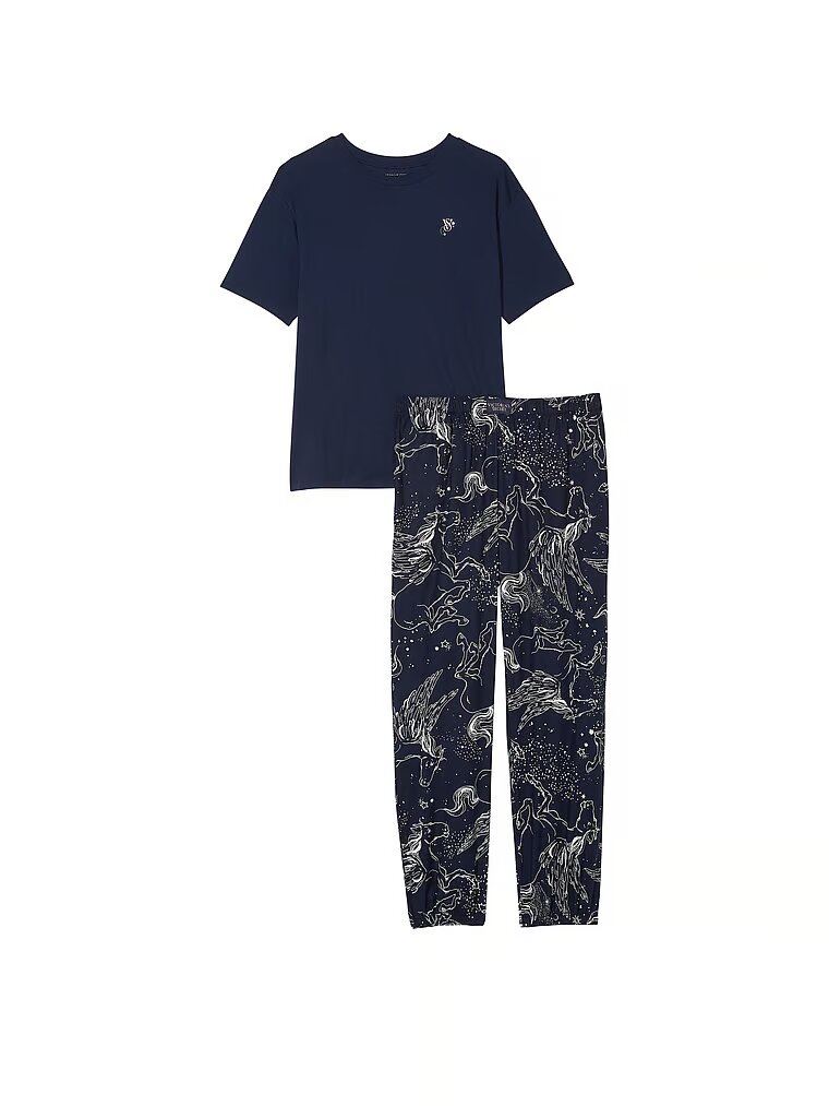 ПІЖАМА VICTORIA'S SECRET Flannel Jogger Tee-Jama Set темно-синя S regular