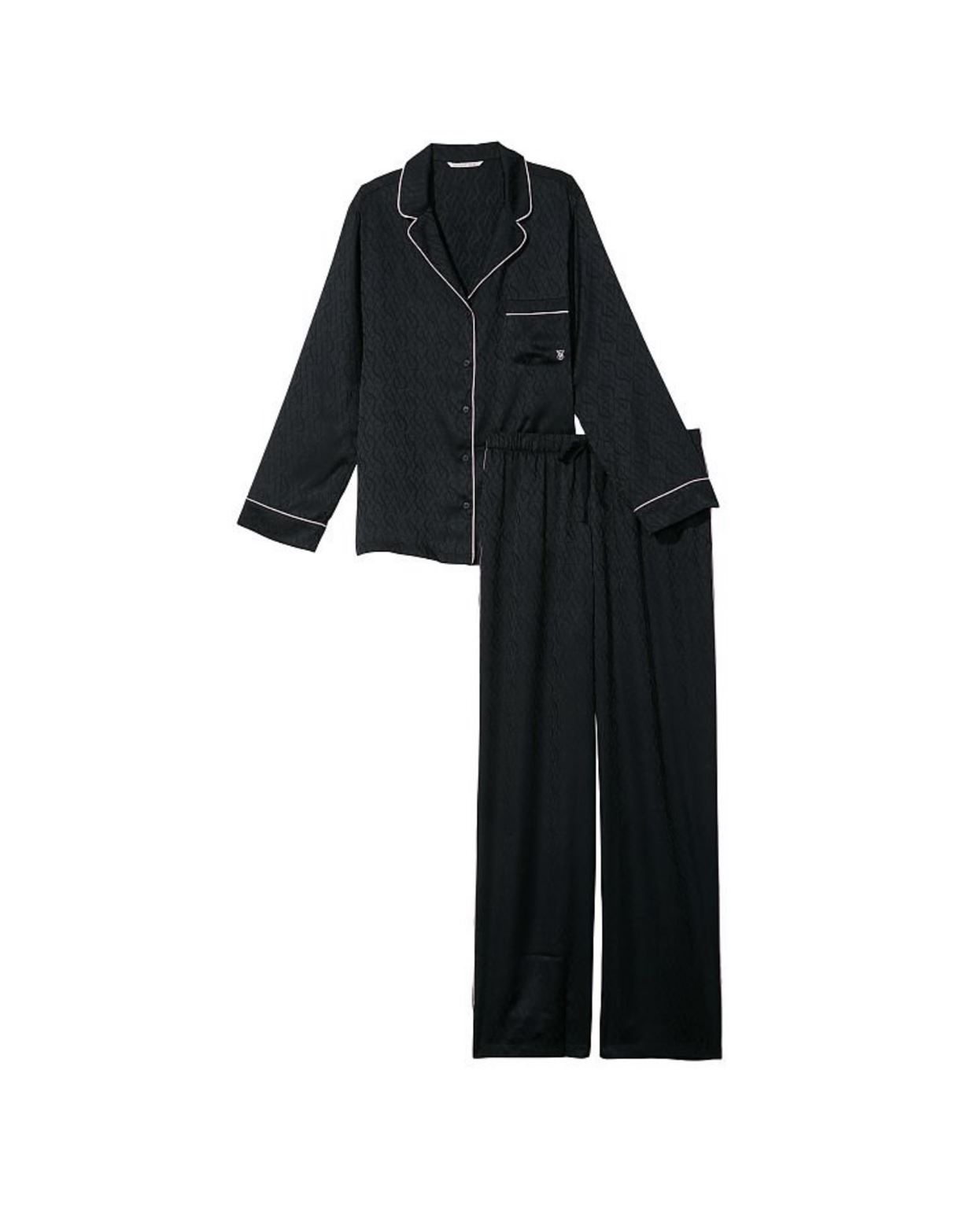 ПІЖАМА САТИН VICTORIA'S SECRET LONG PJ SET, BLACK LOGO Xs regular