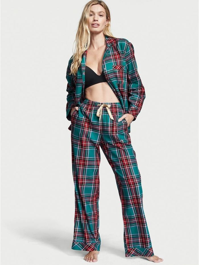 ПІЖАМА VICTORIA'S SECRET FLANNEL LONG PJ SET, EVERGREEN PLAID розмір S regular