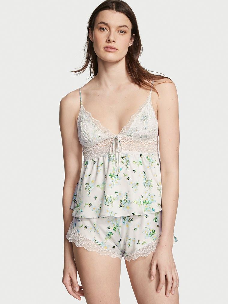 Сатинова піжама квіточки майка Victoria's Secret Intimates & Sleepwear Silky Lace Bee Floral Flower розмір Xs