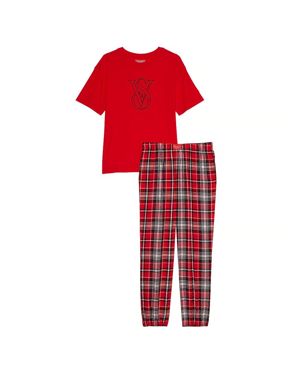 ПІЖАМА VICTORIA'S SECRET Flannel Jogger Tee-Jama Set червона футболка і штани клітка розмір S regular