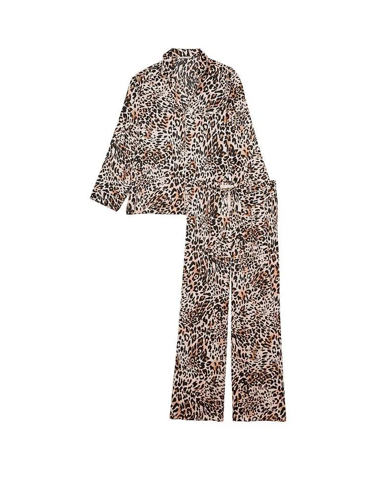 Сатинова піжама Satin Long Pajama Set Wavy Leopard Victoria's Secret розмір Xs regular