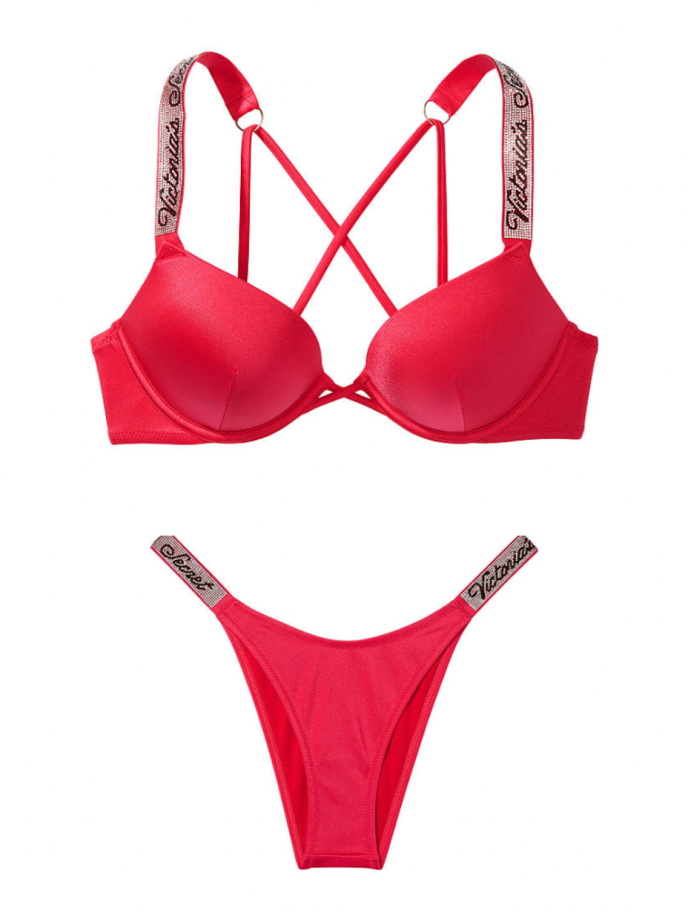 КУПАЛЬНИК SHINE STRAP BOMBSHELL ADD-2-CUPS PUSH-UP BIKINI SET WILD STRAWBERRY LOGO