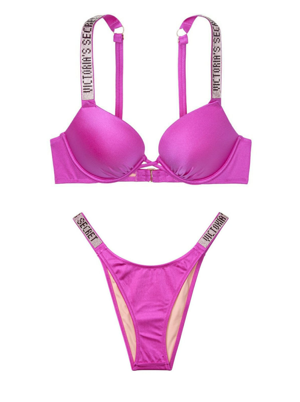 БІКІНІ ВІКТОРІЯ СІКРЕТ З ПОДВІЙНИМ ПУШАПОМ SHINE STRAP SWIM FUCHSIA