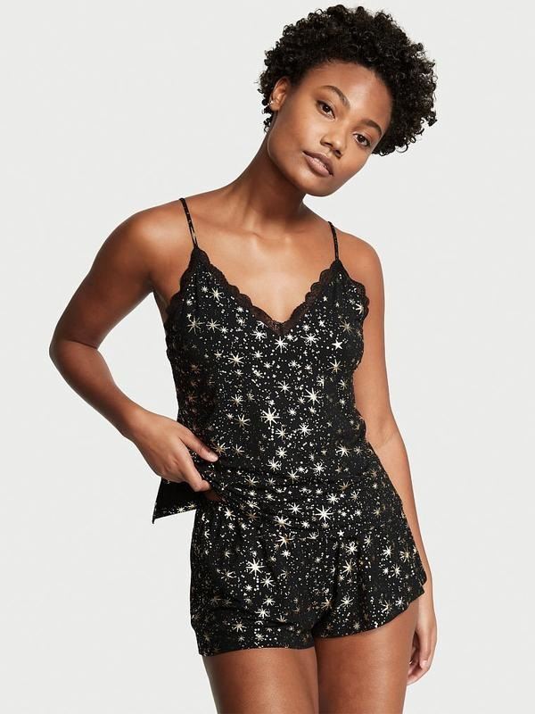 Піжама Victoria's Secret Modal Cami Set Slip Stars Black Sleepwear чорна зірочки M