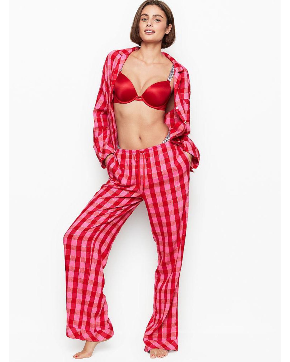 Фланелева Піжама VICTORIA'S SECRET FLANNEL LONG PJ SET RED PINK PLAID
