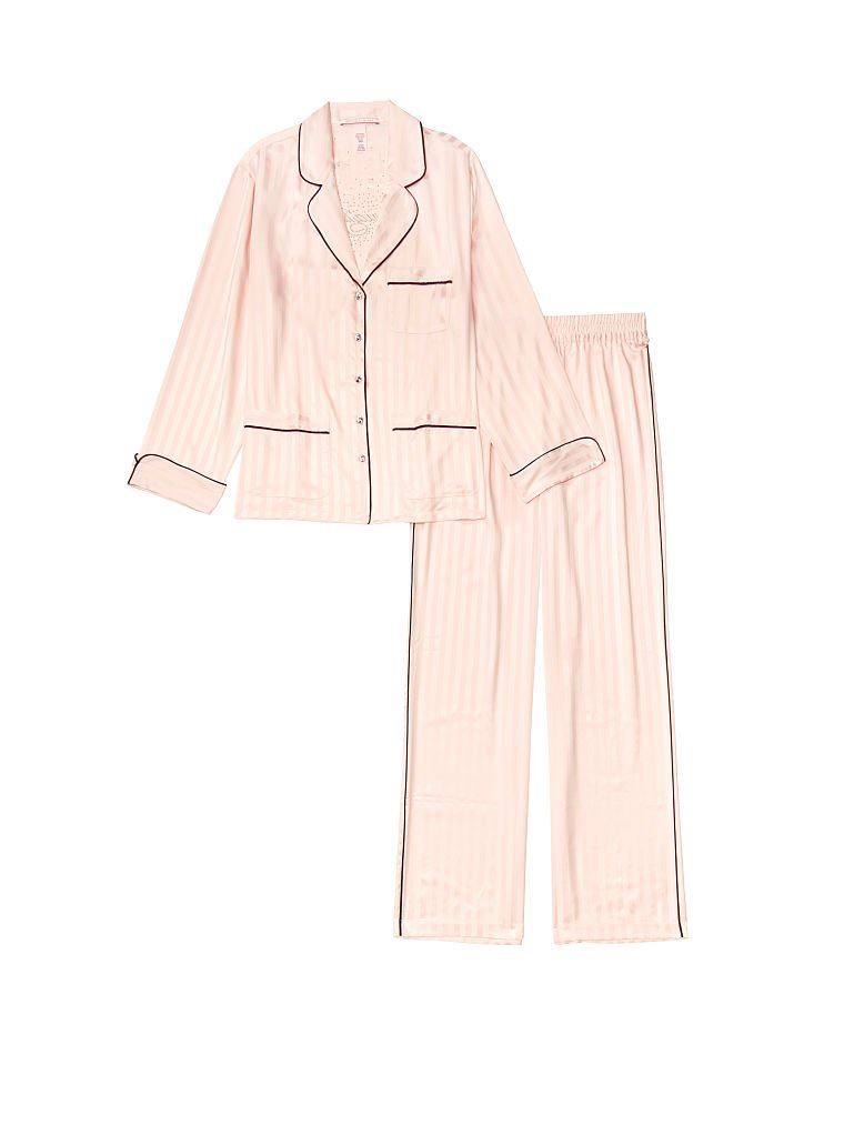 Сатинова піжама блискучим лого на спині Victoria’s Secret Satin & Rhinestone Button PJ Set