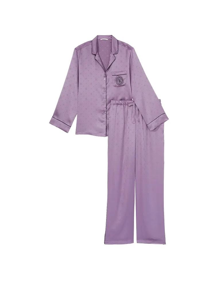 Сатинова піжама satin long pajama set Victoria's Secret бузкова Xs regular