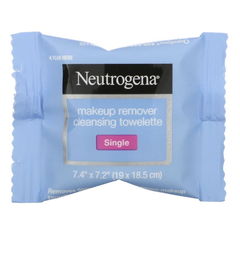 Салфетки очищающие для снятия макияжа, одиночные, Makeup Remover Cleansing Towelettes, Singles, Neutrogena, 20 шт