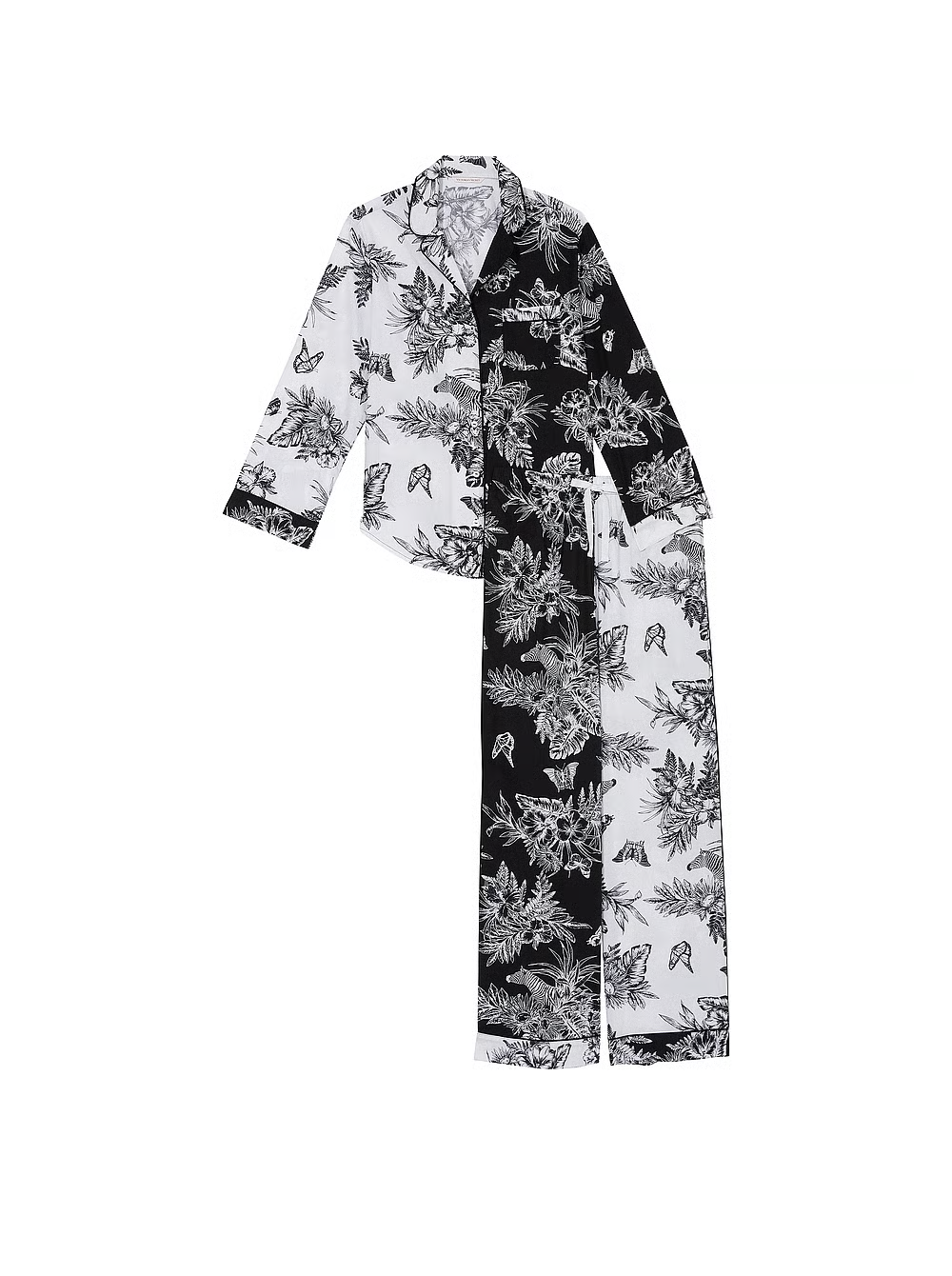 Піжама Cotton Long Pajama Set Black & White Tropical Toile чорно-біла котонова S short