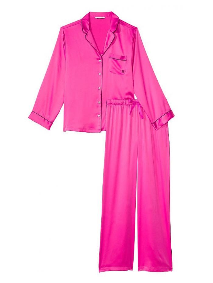 Піжама сатин Фуксія однотон Victoria’s Secret - Satin Long Pajama Set Size Xs Regular