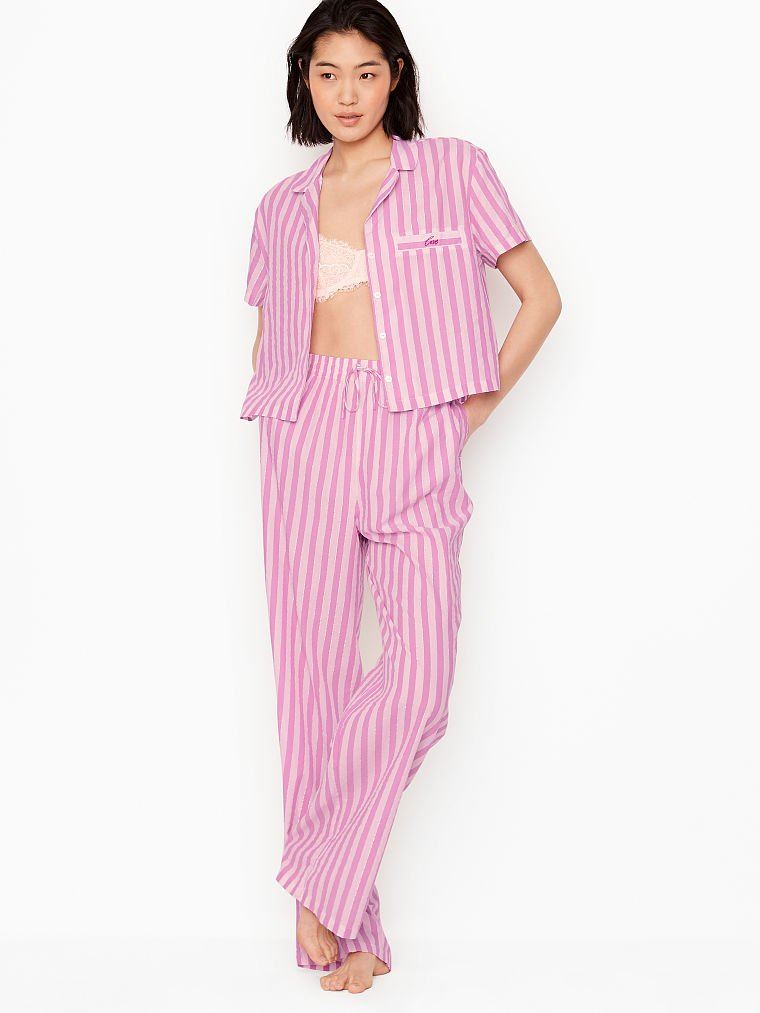 Фланелева піжама Victoria's Secret Flannel PJ Set укорочена, рожева смужка M