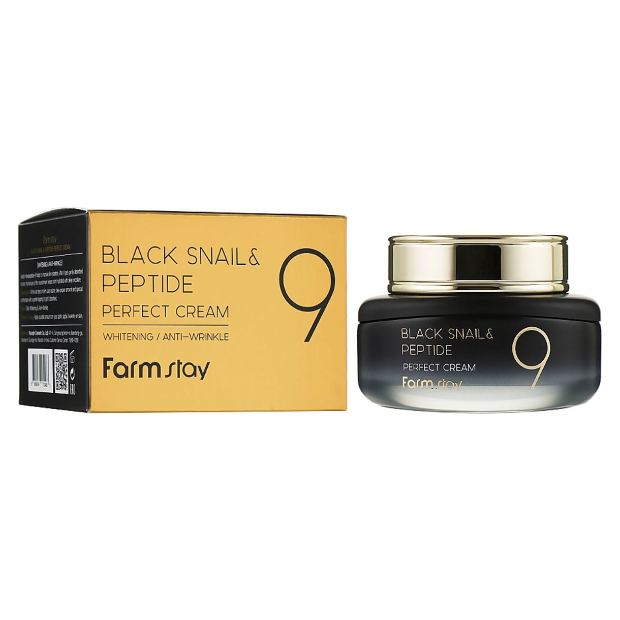 Омолоджувальний крем з муцином чорного равлика і пептидами Farm Stay Black Snail & Peptide 9 Perfect Cream 55ml FarmStay