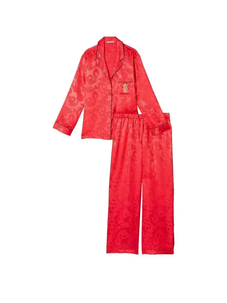 Сатинова піжама Satin Long Pajama Set Lipstick розмір S regular