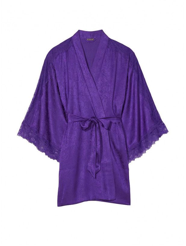 Халат фіолетовий Victoria's Secret Lace Inset Jacquard Robe розмір Xs/S