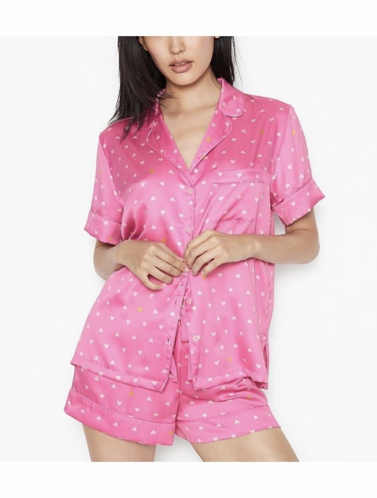 Сатинова піжама VICTORIA’S SECRET - SATIN SHORT PJ SET PINK POP HEART