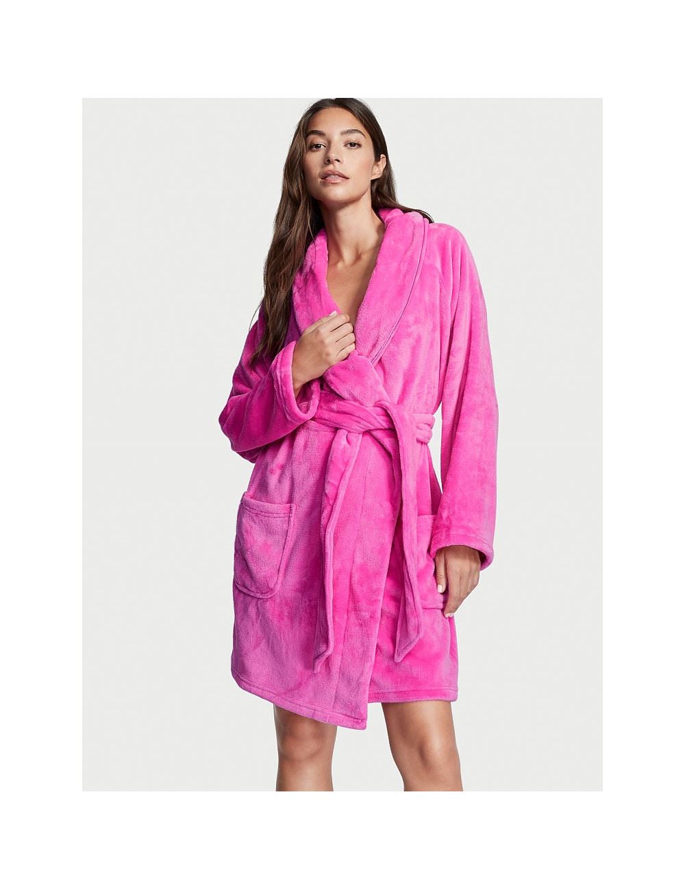 ХАЛАТ ЖІНОЧИЙ ПЛЮШЕВИЙ рожевий VICTORIA'S SECRET SHORT COZY ROBE pink розмір Xs/S