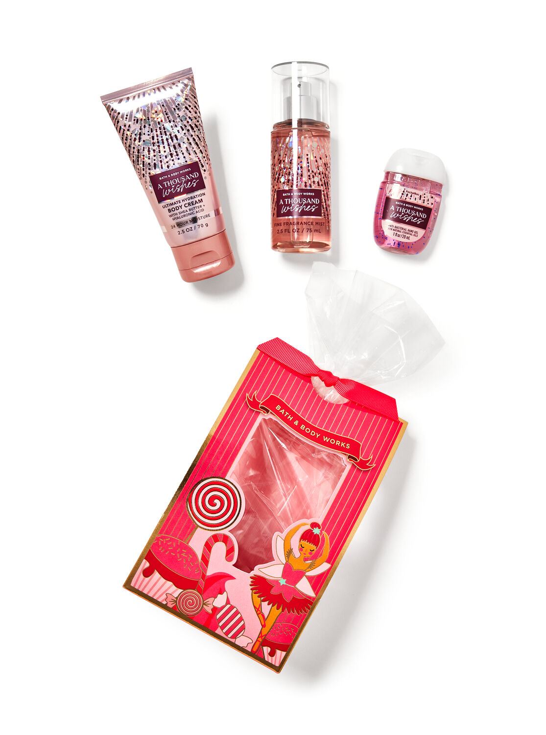 Подарунковий набір Bath and body works - A THOUSAND WISHES Mini Gift Box Set (парфумований спрей для тіла (75 мл), крем для тіла (70 мл), санітайзер (29 мл)
