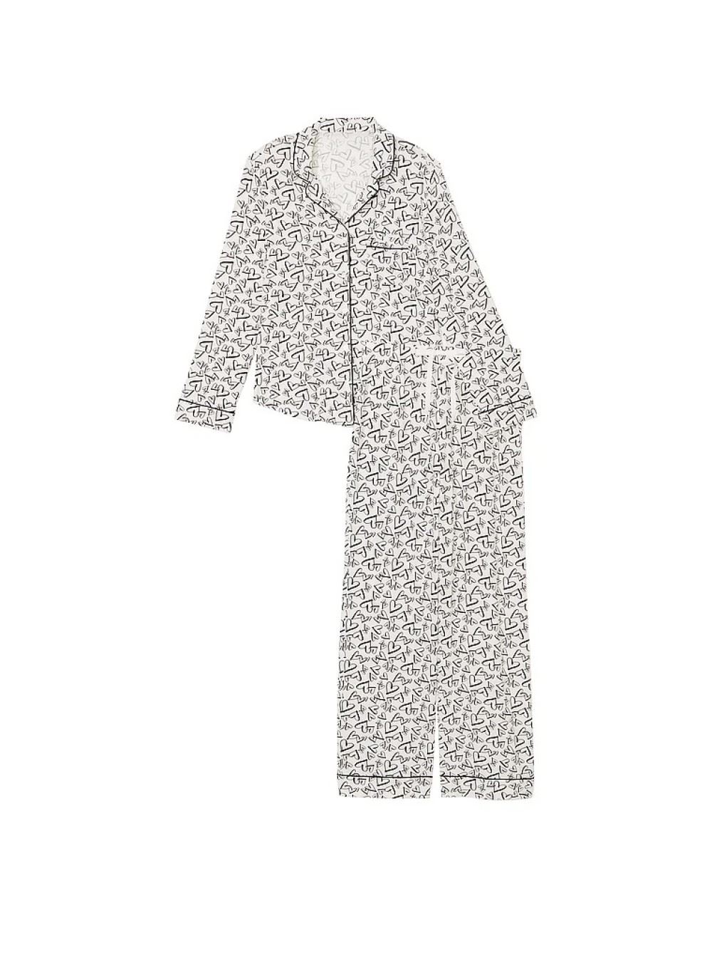 Піжама жіноча Victoria's Secret Modal Long Pajama Set біла у сердечкo Xs regular