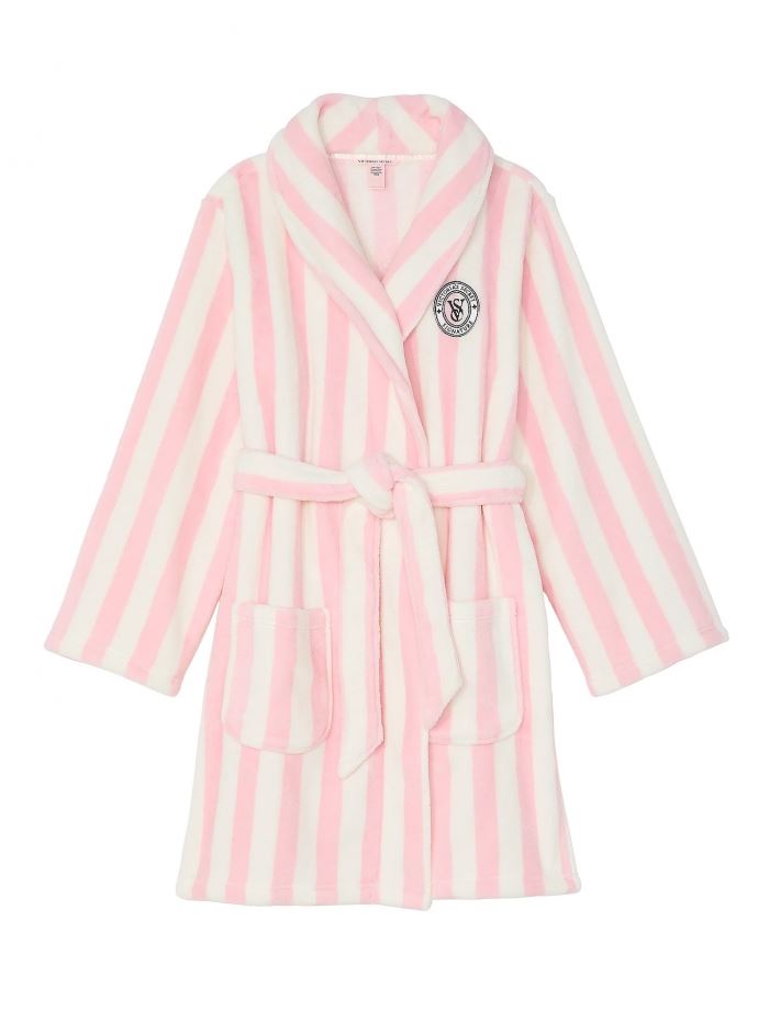 Халат плюшевий Victoria’s Secret Plush Short Cozy Robe, Pretty Blossom Stripe рожева смужка розмір M/L