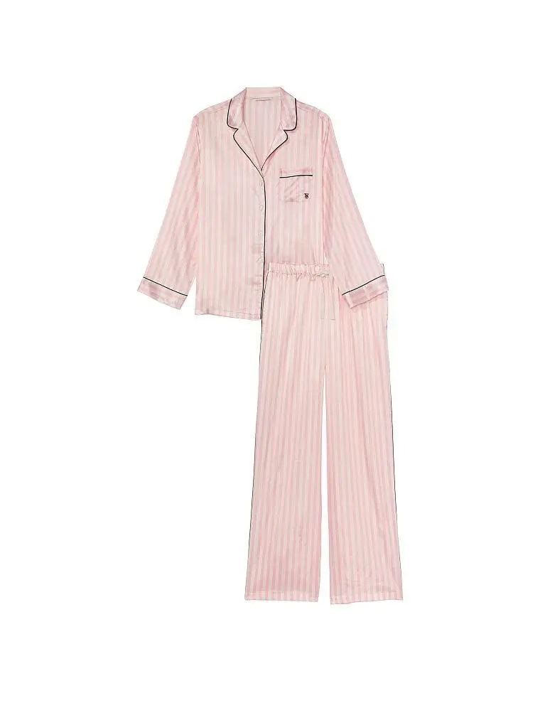 Піжама сатинова Victoria's Secret The Satin PJ Set Pink Stripe, Рожева в смужку розмір S regular