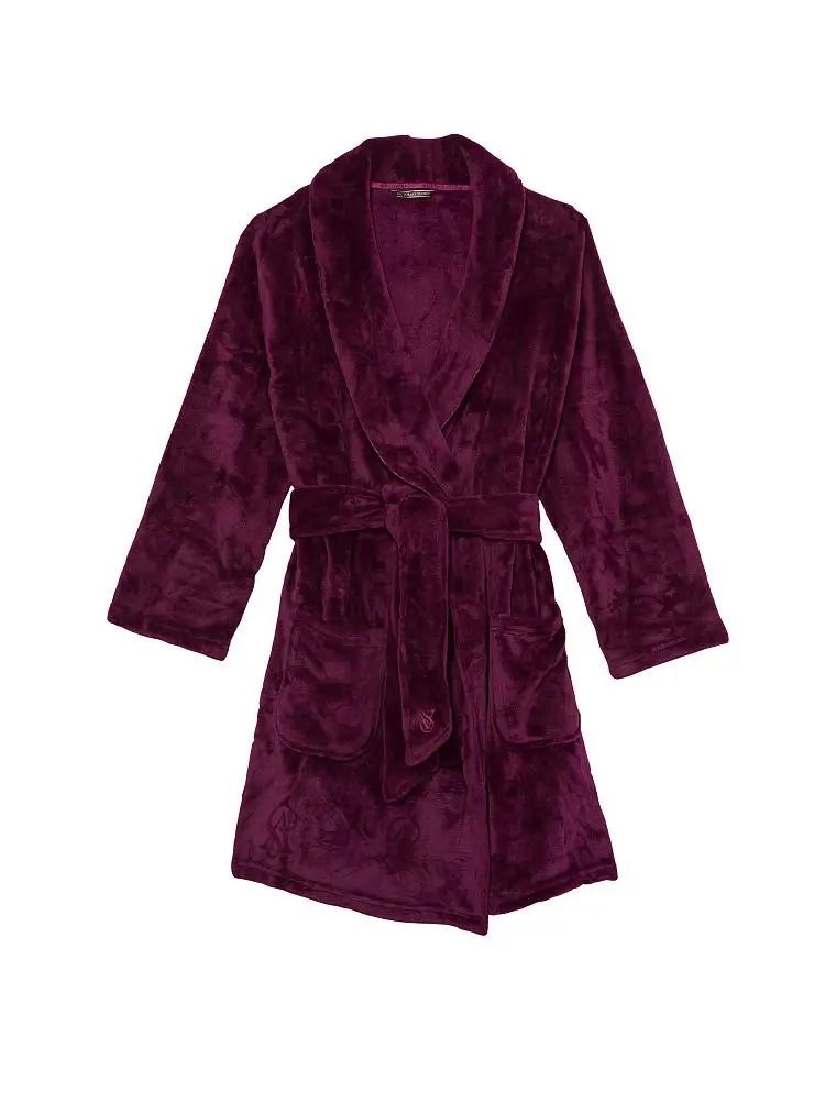 Халат теплий Logo Short Cozy Robe Victoria’s Secret бордовий M/L
