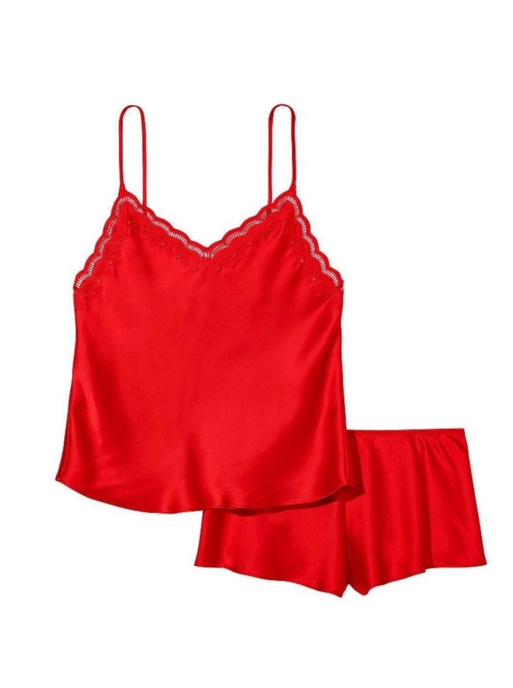 Піжама червона The Satin Cami Short PJ Set Victoria's Secret майка Xs