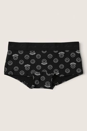 БАВОВНЯНІ ТРУСИКИ VICTORIA'S SECRET PINK black SMILEY PRINT