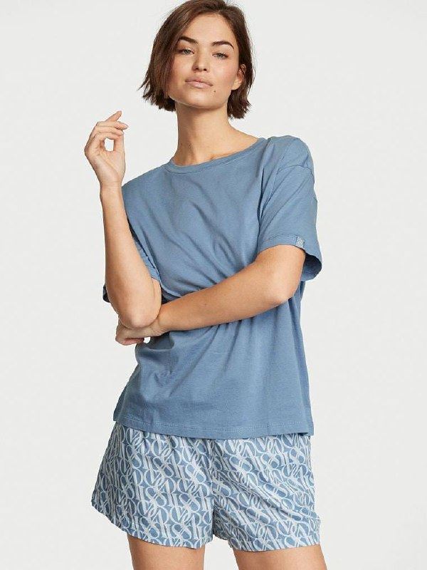 Піжама шорти Victoria's Secret COTTON SHORT TEE блакитна M