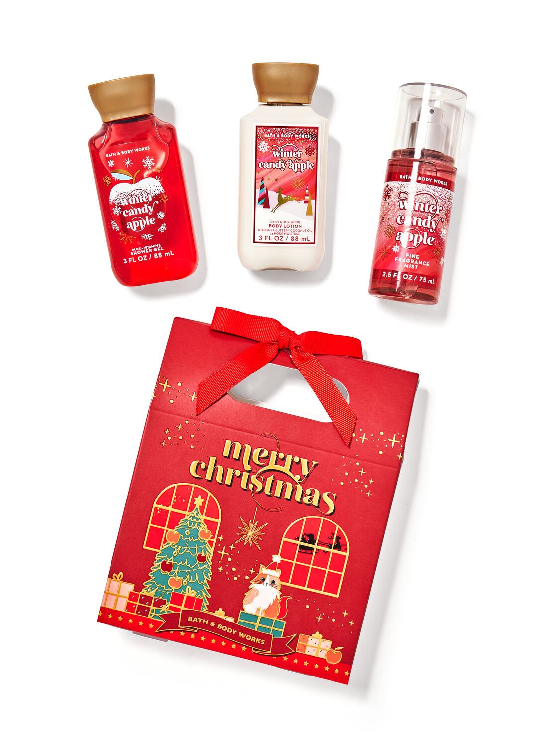 Подарунковий набір Bath and body works - WINTER CANDY APPLE Mini Gift Box Set (парфумований спрей для тіла (75 мл), лосьйон для тіла (88 мл), гель для душу (88 мл)